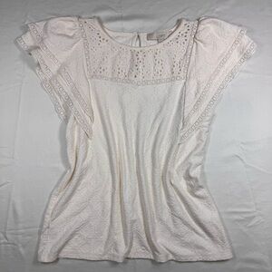 LOFT Ivory Eyelet Detail Blouse